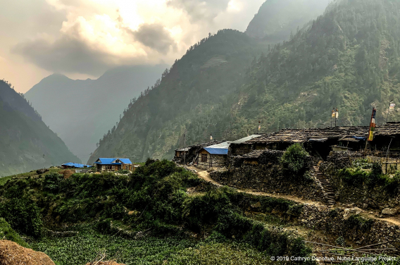 Bihi village is at the east end of Nubri Valley. At only 2000m, it has a temperate climate, allowing a rich selection of crops to grow. However, because of the steep slopes surrounding the village, there is little arable land.
